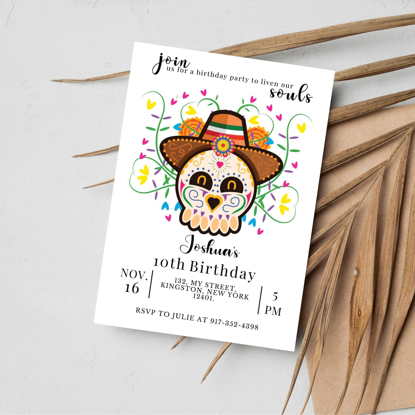 Day of the Dead Birthday Party Invitation - Editable Template