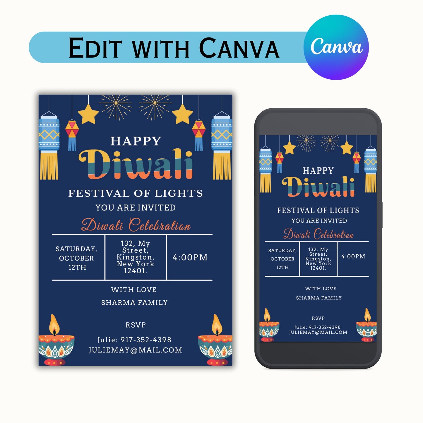 Diwali Party Invitation - Editable Template