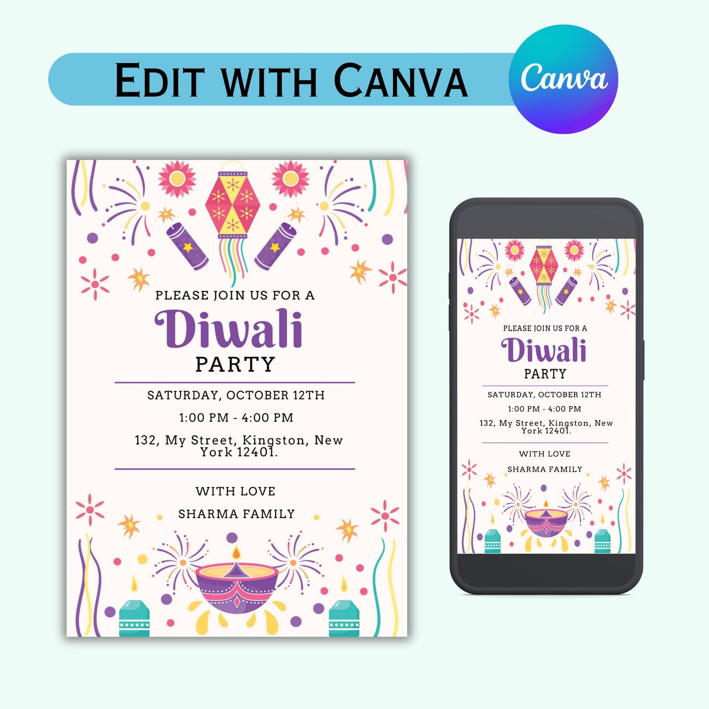 Editable Diwali Invitation Template