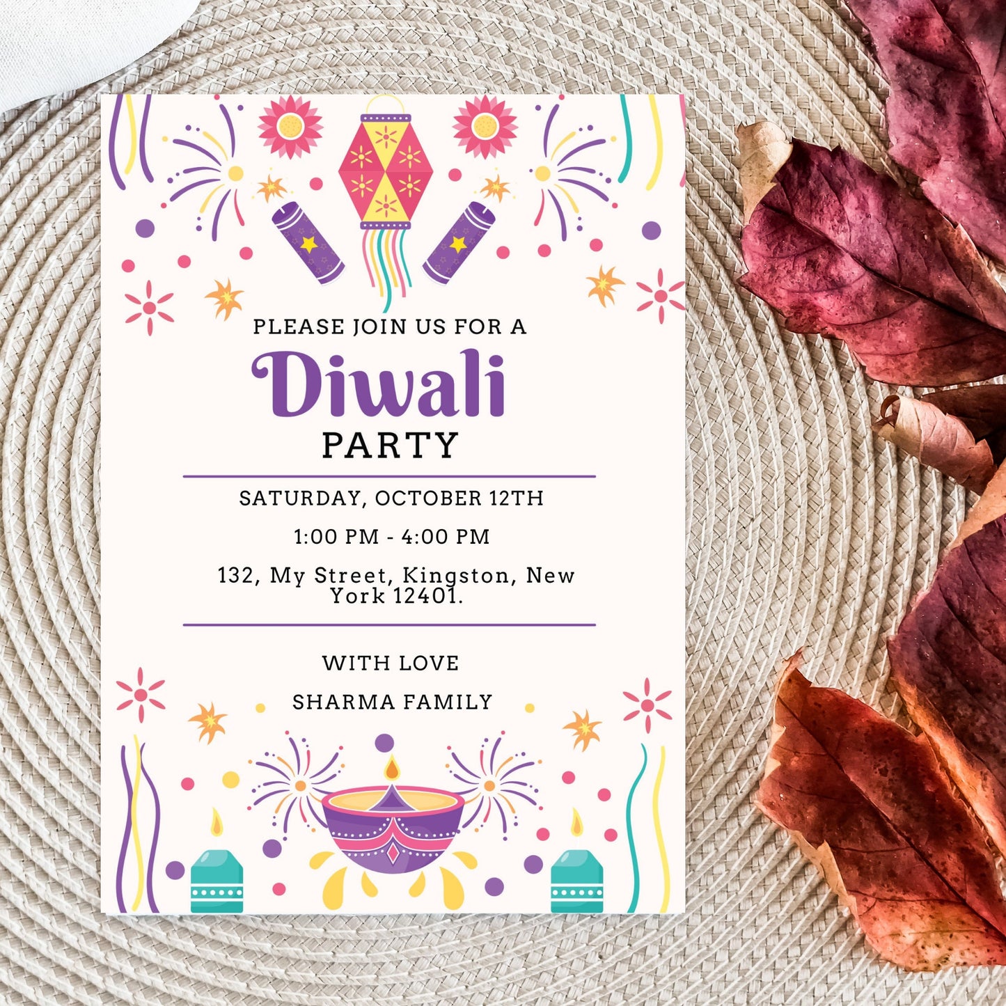 Editable Diwali Invitation Template