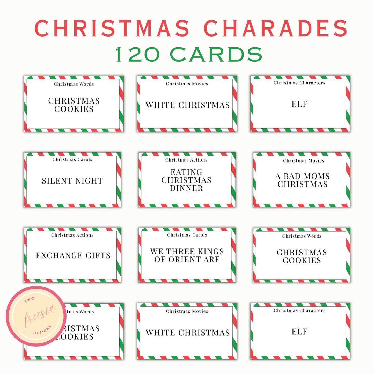 Christmas Charades - 120 Printable Cards