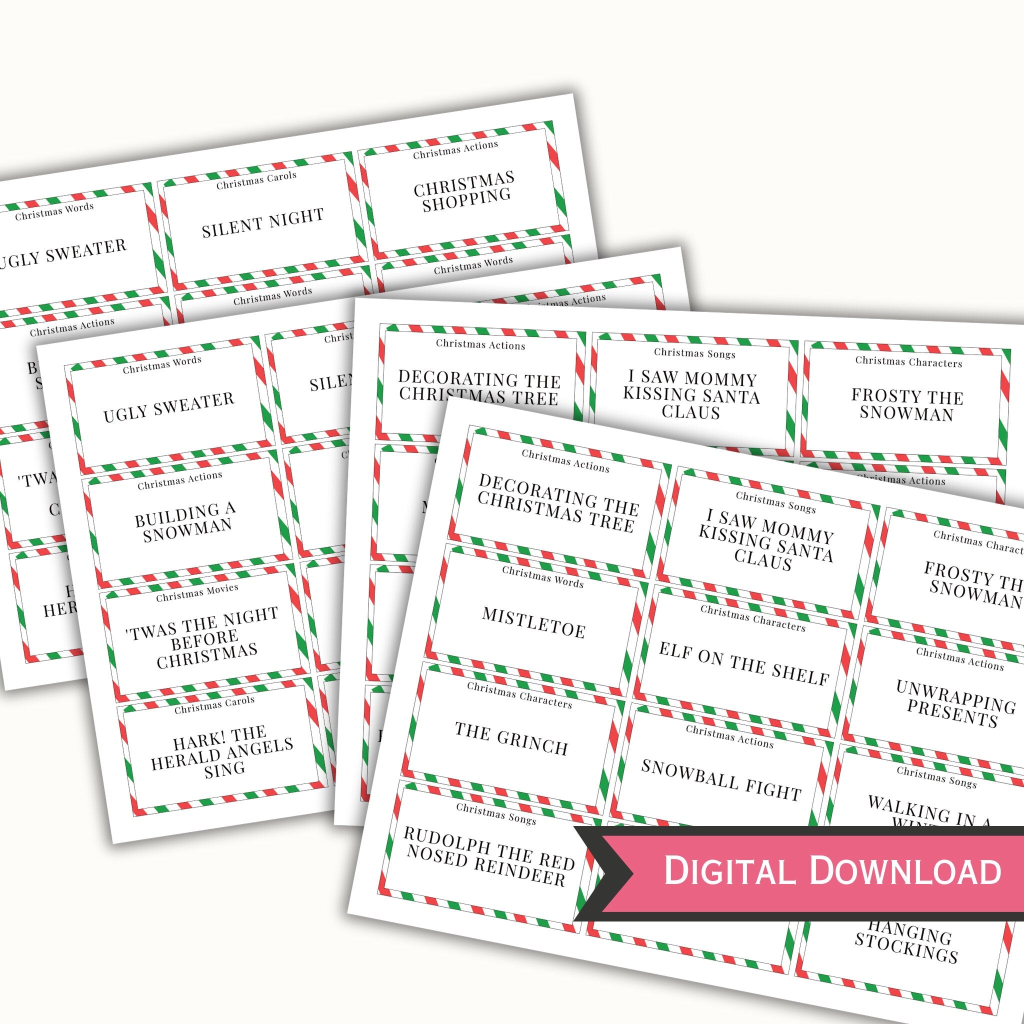 Christmas Charades - 120 Printable Cards