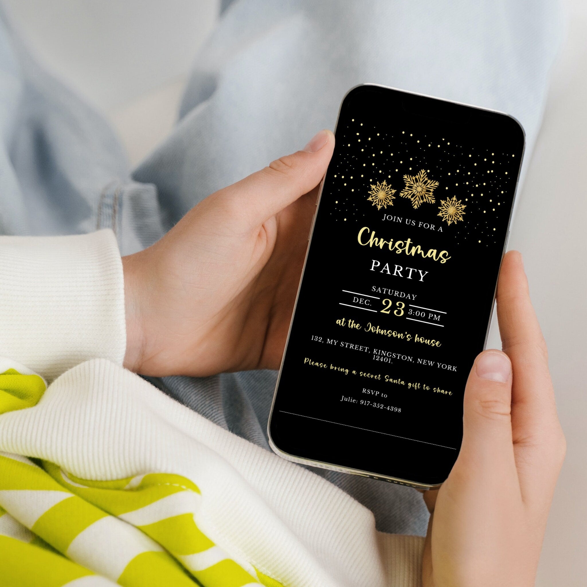 Editable Black & Gold Christmas Party Invitation