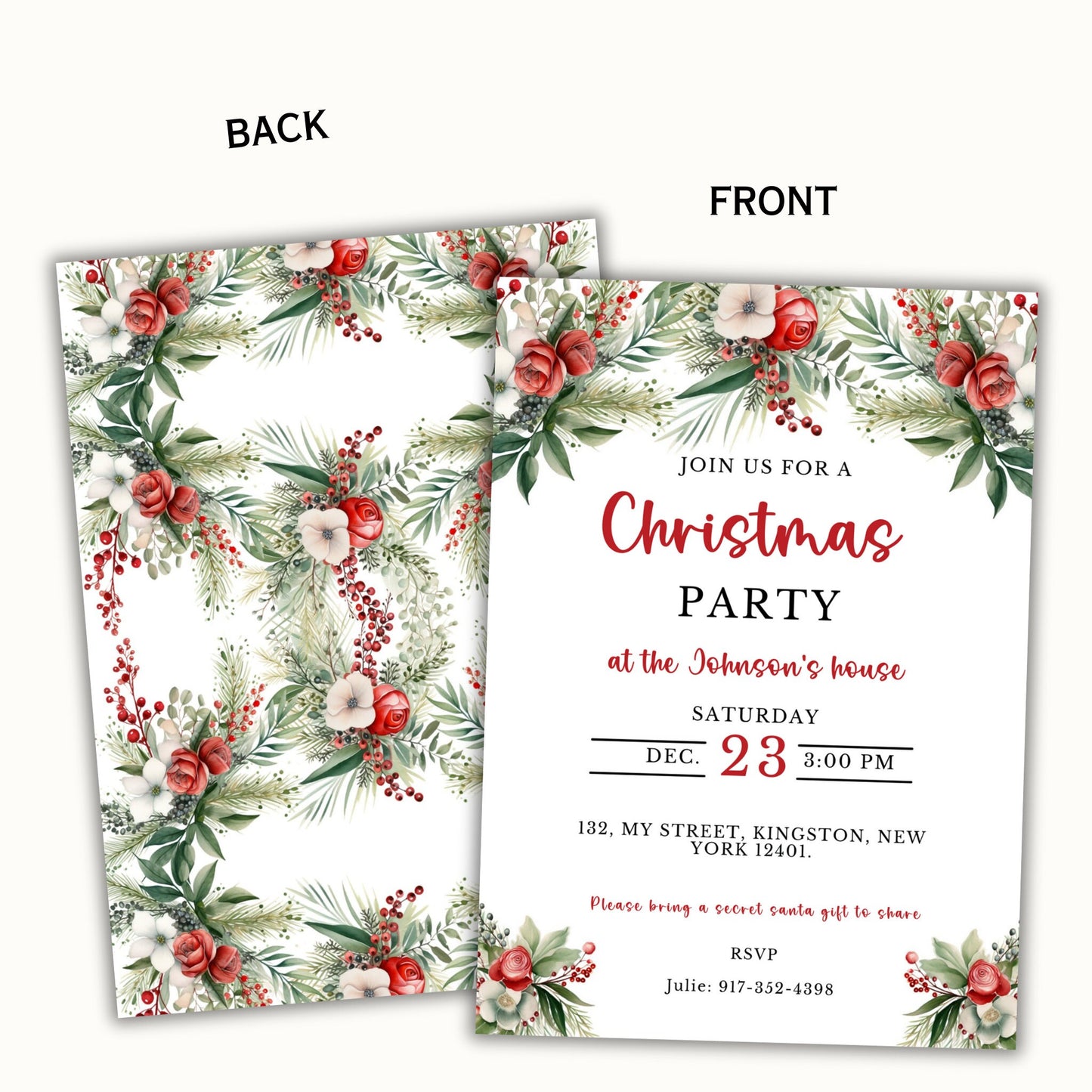 Editable Floral Christmas Party Invitation