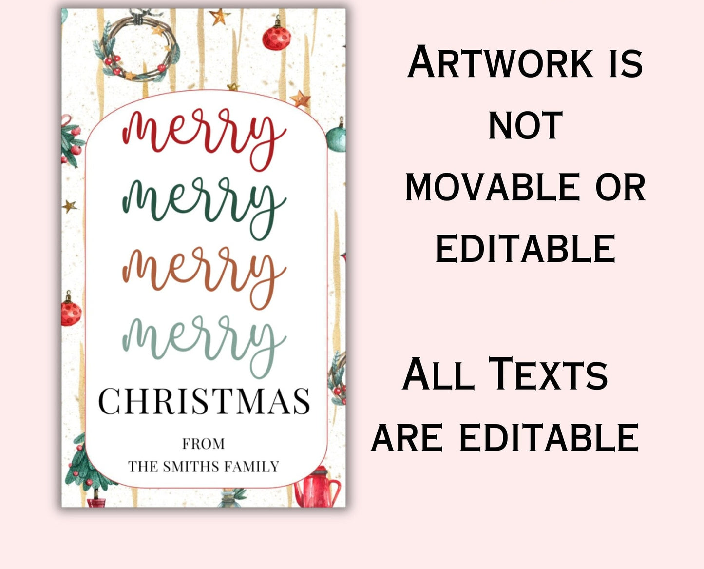Merry Christmas Gift Tag - Editable Template