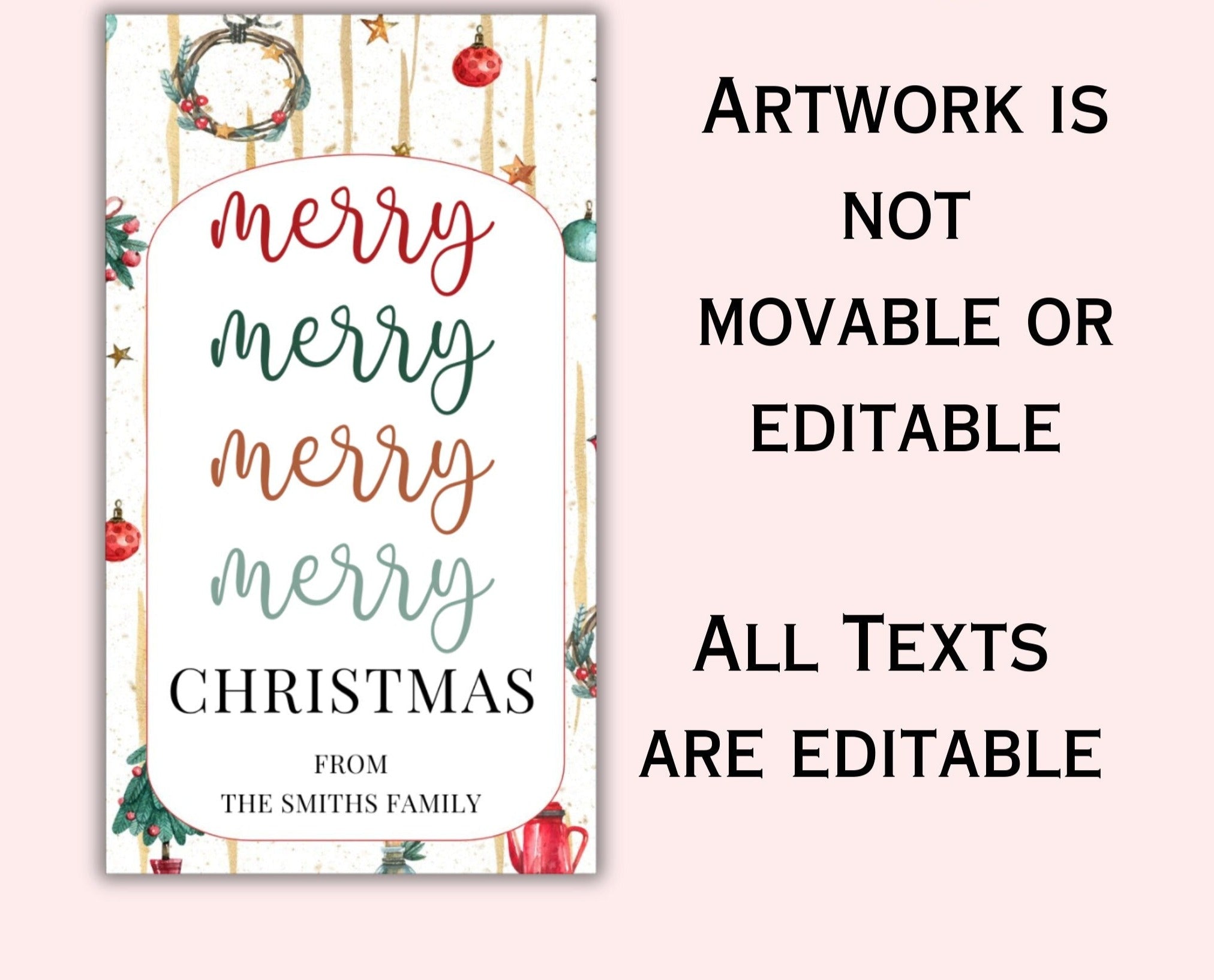 Merry Christmas Gift Tag - Editable Template