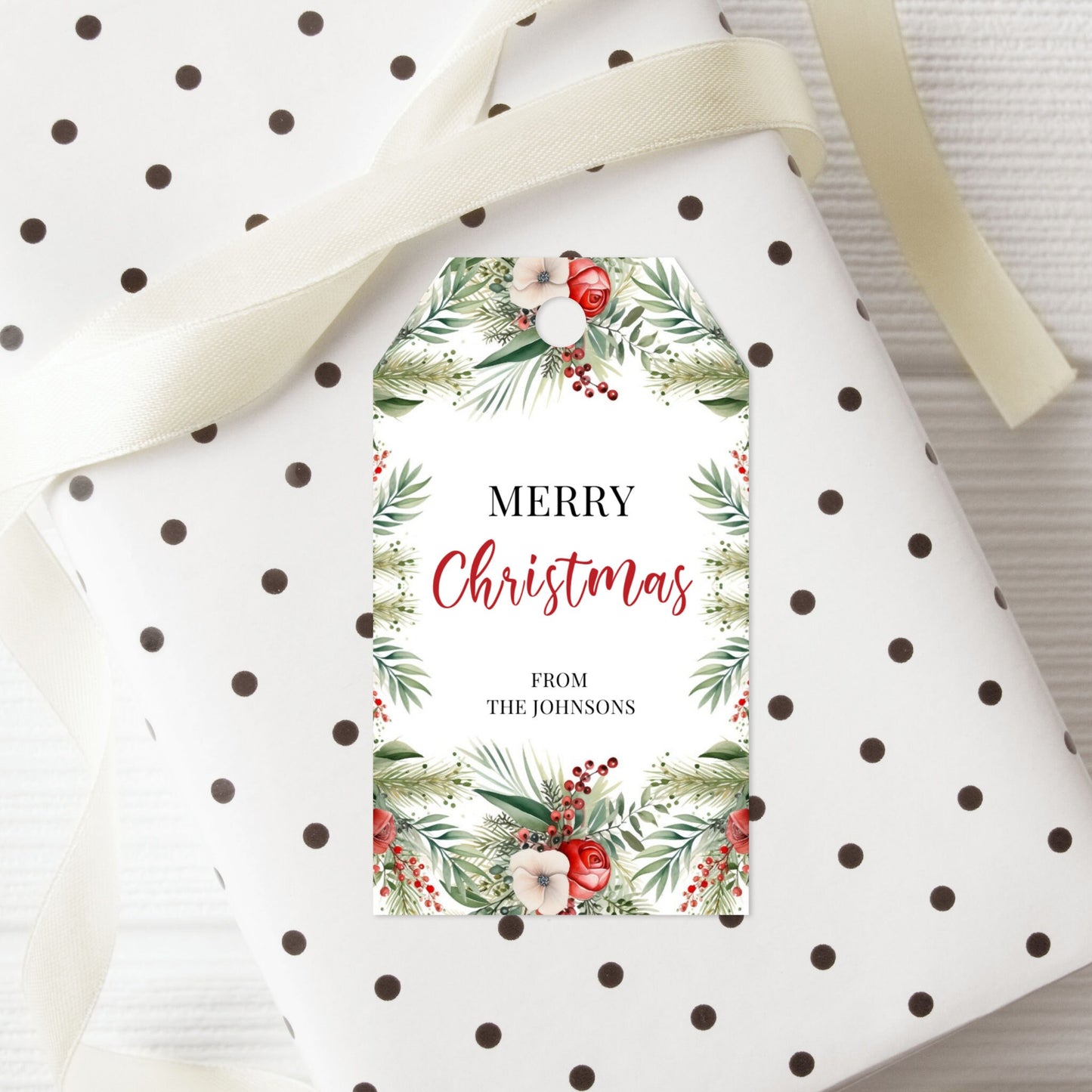 Editable Floral Christmas Gift Tag