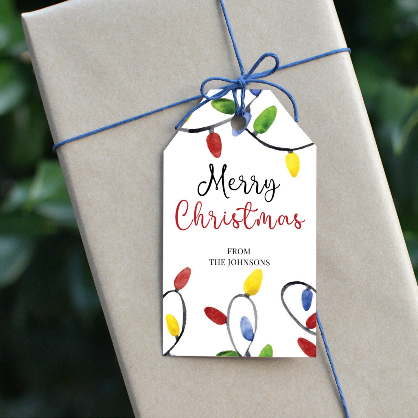 Christmas Lights Gift Tag - Editable Template