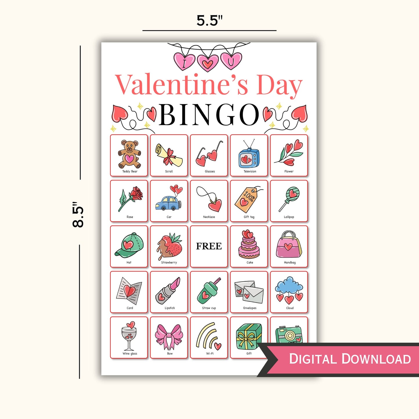 Valentine's Day Bingo Cards - 50 Set