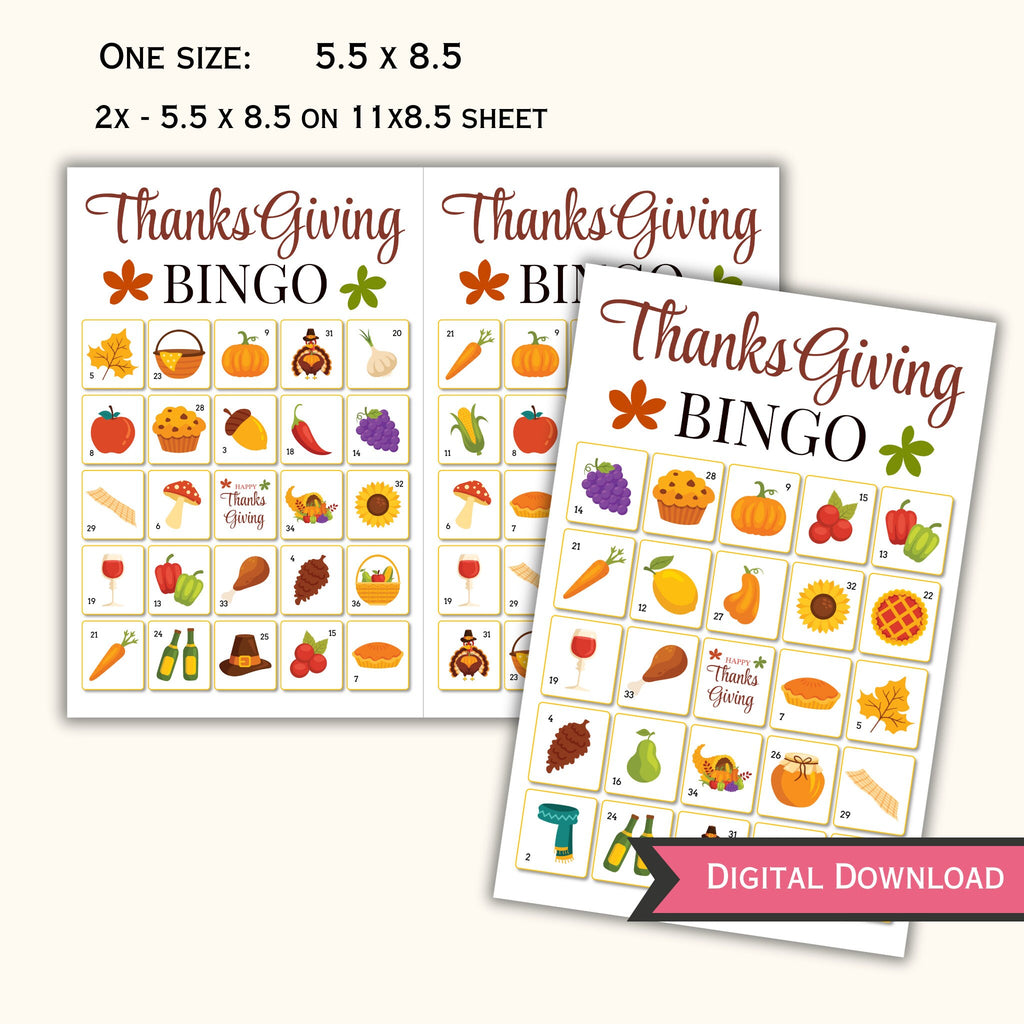 Thanksgiving Bingo Game - 50 Cards