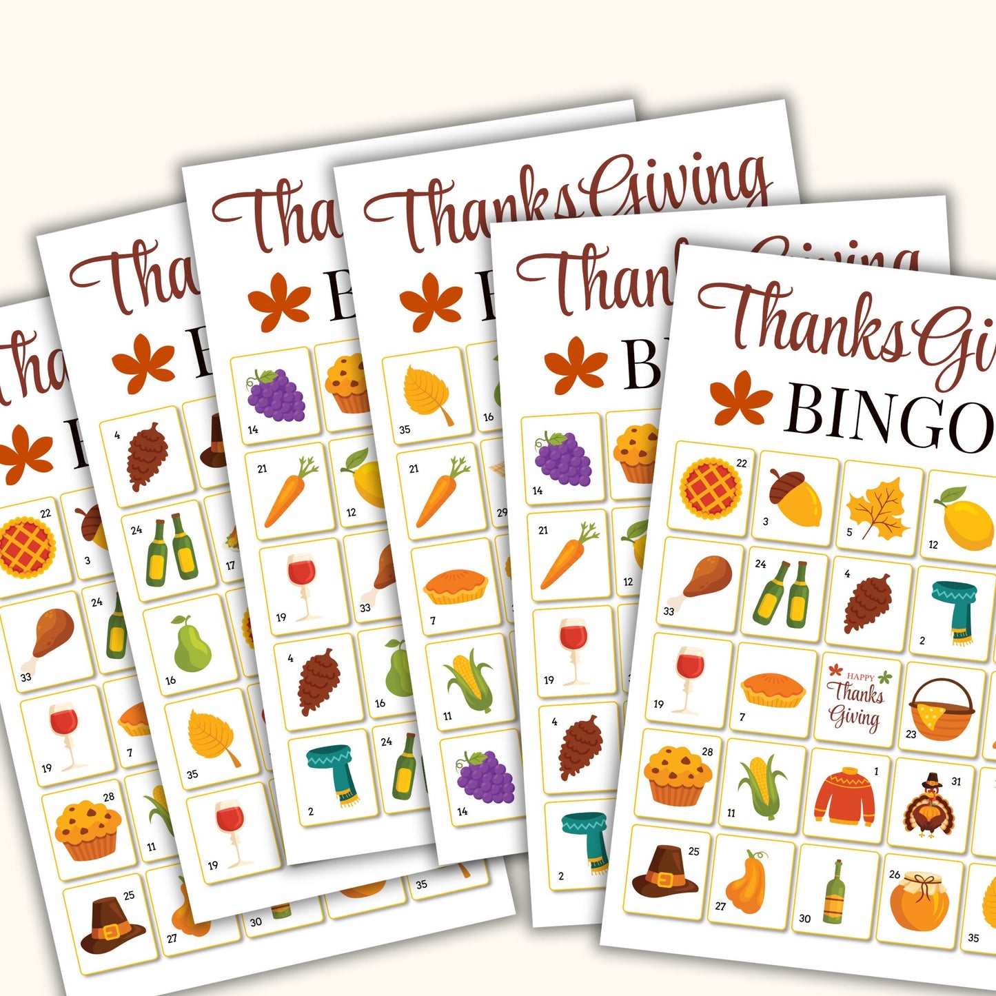Thanksgiving Bingo Game - 50 Cards