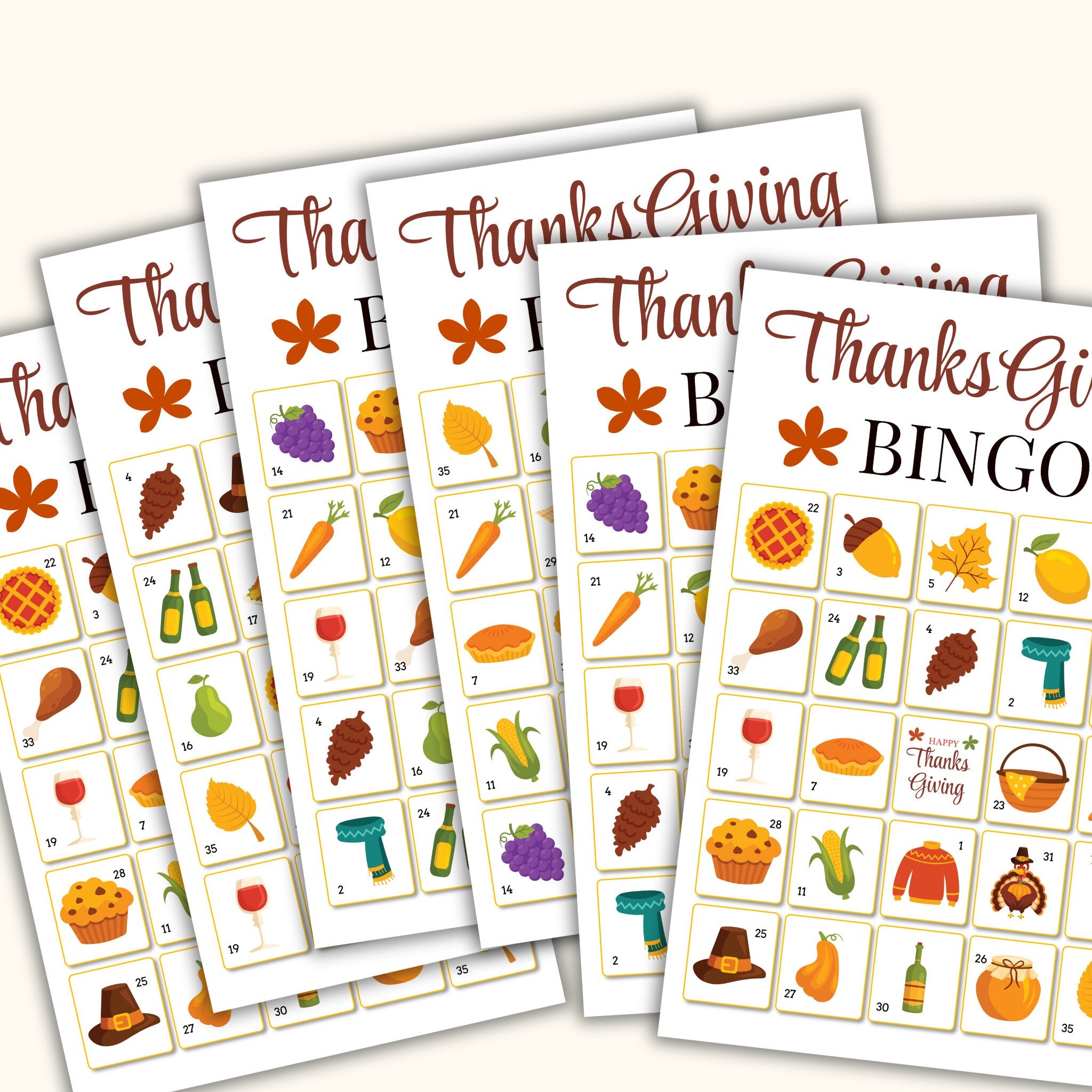 Thanksgiving Bingo Game - 50 Cards