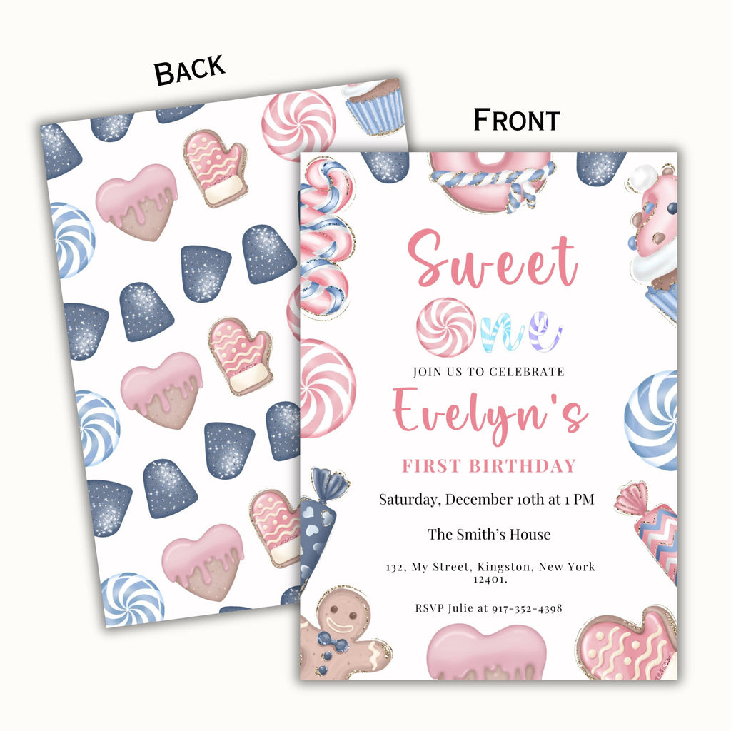 Sweet One Editable Christmas Birthday Invitation