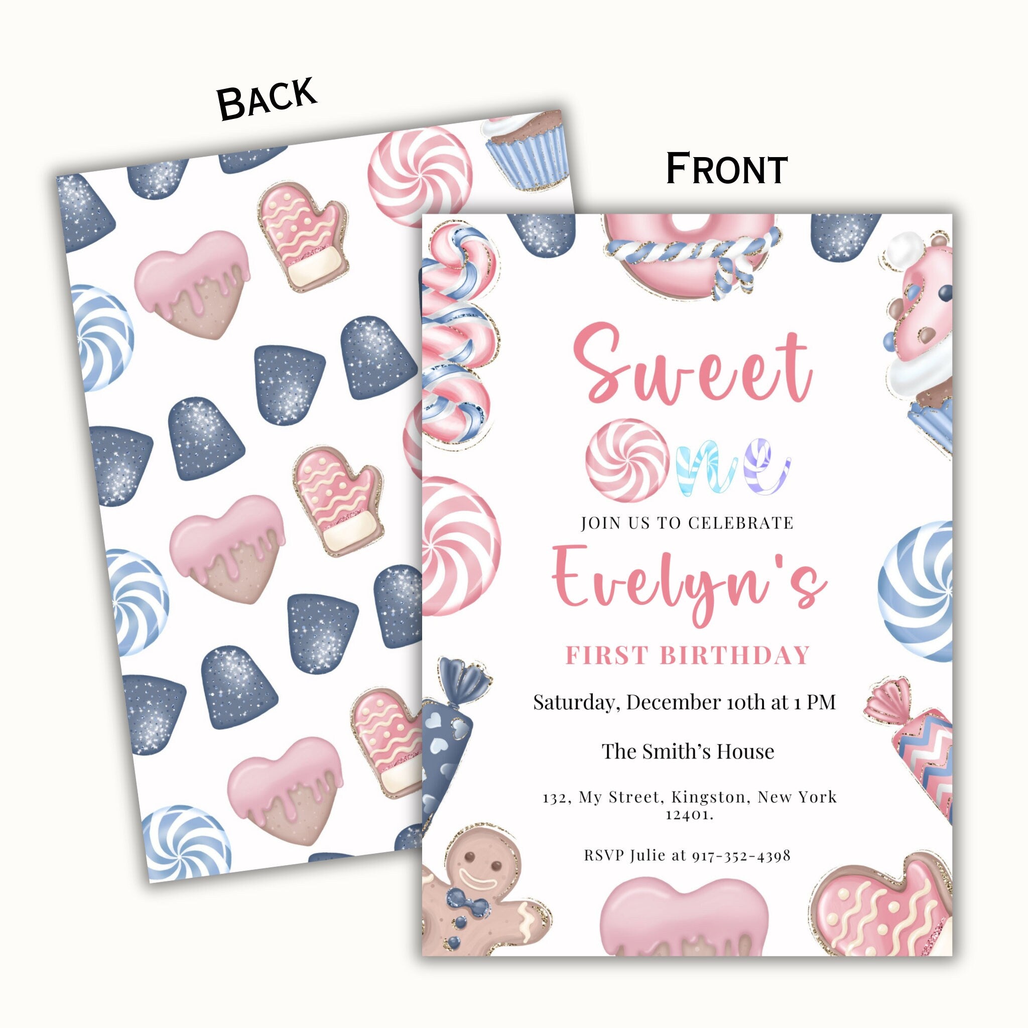 Sweet One Editable Christmas Birthday Invitation