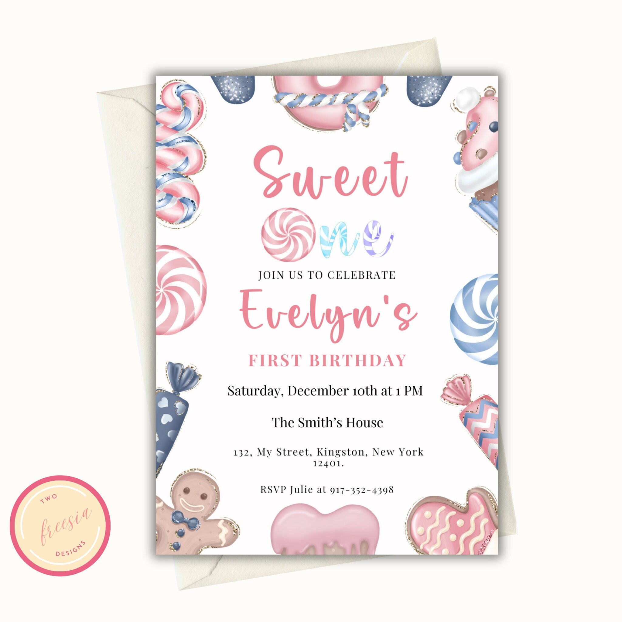 Sweet One Editable Christmas Birthday Invitation