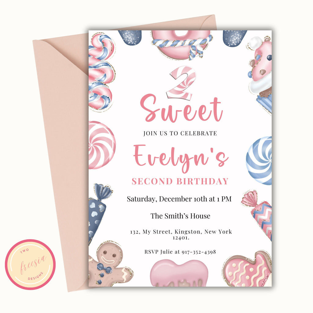 Two Sweet Editable Christmas Birthday Invitation