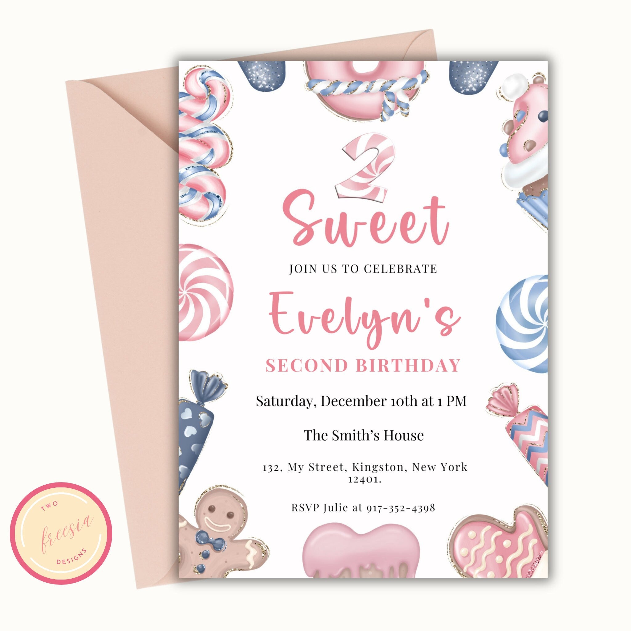 Two Sweet Editable Christmas Birthday Invitation