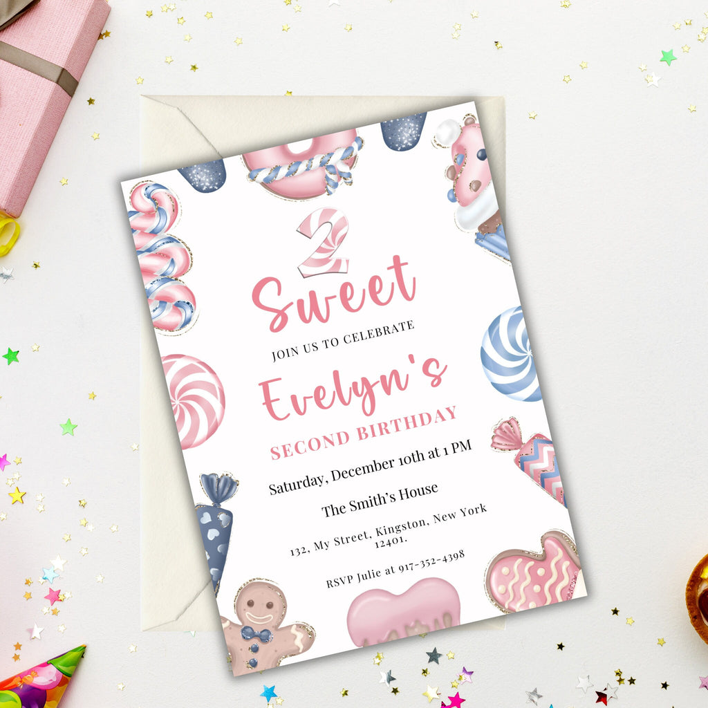 Two Sweet Editable Christmas Birthday Invitation
