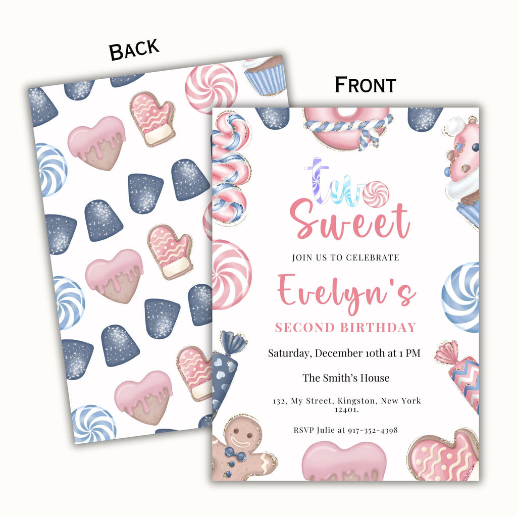 Two Sweet Christmas Birthday Invitation - Editable 2nd Birthday Template