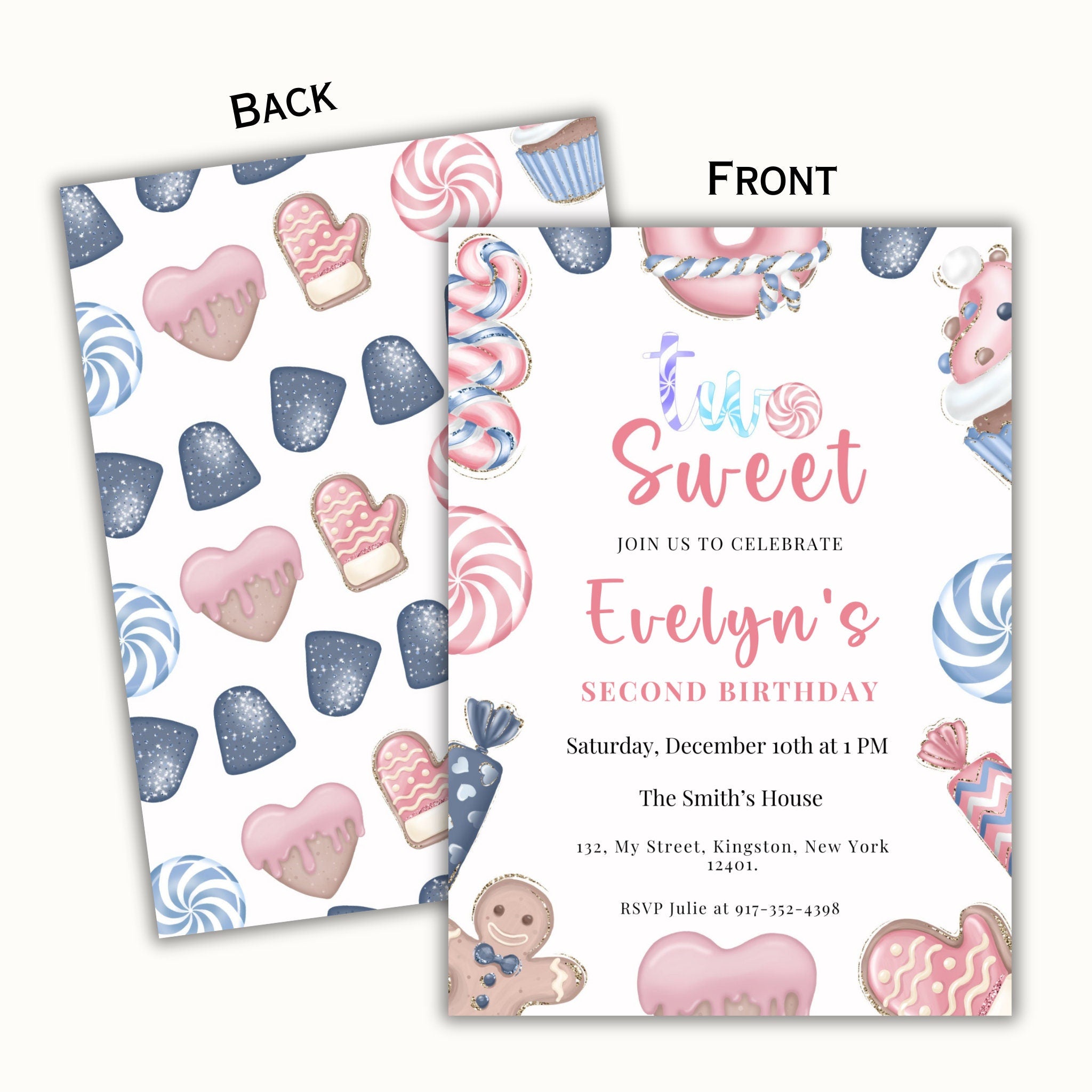 Two Sweet Christmas Birthday Invitation - Editable 2nd Birthday Template