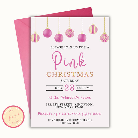 Editable Pink Christmas Party Invitation