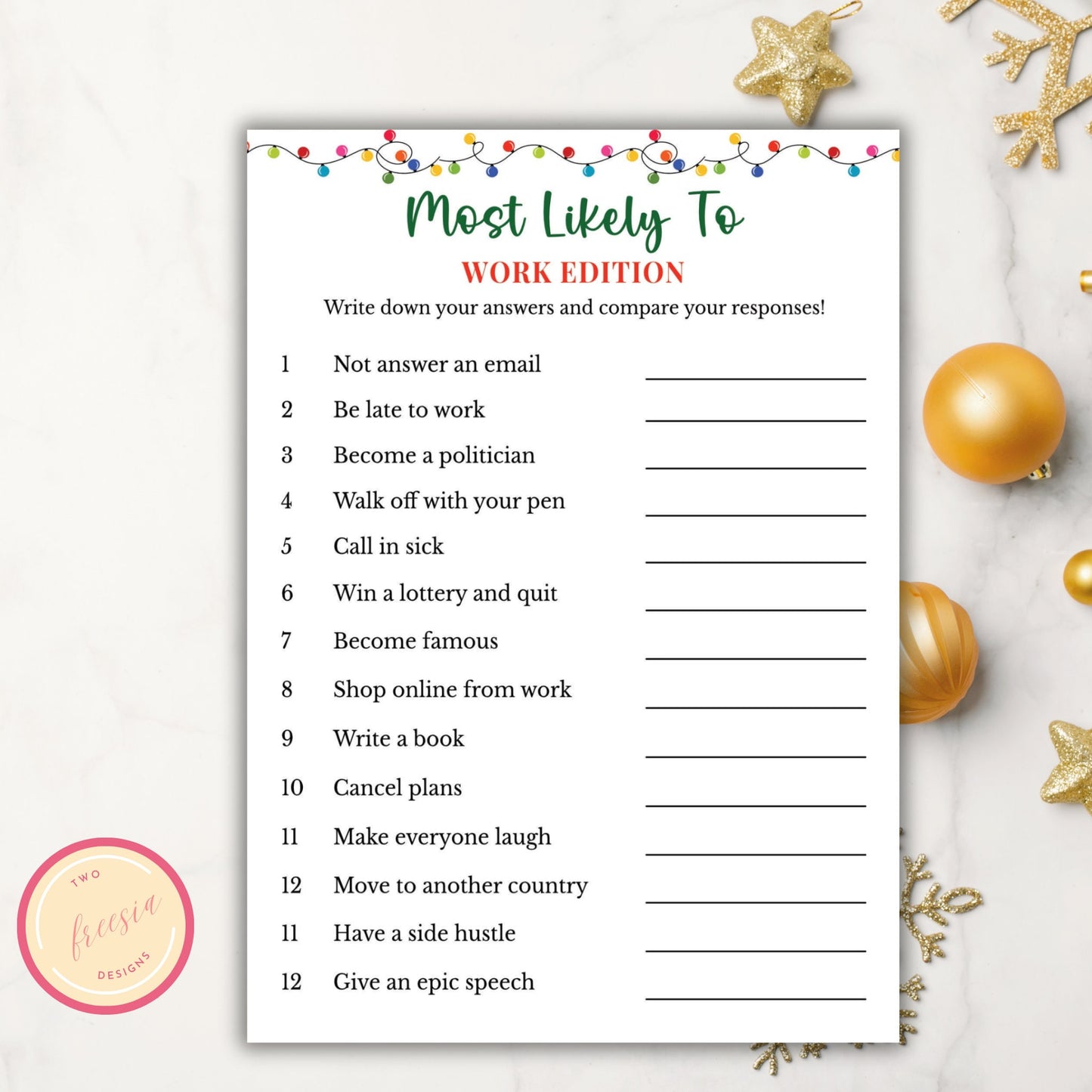 Office Holiday Party Game - Most Likely To