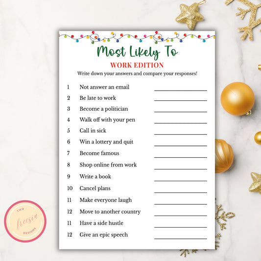 Office Holiday Party Game - Most Likely To