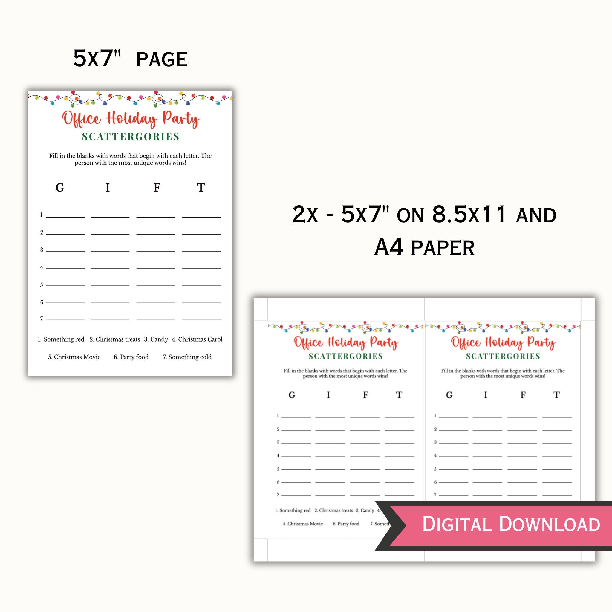 Office Holiday Scattergories Game