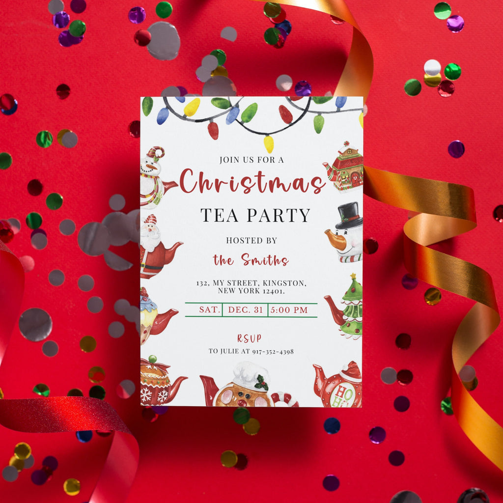 Christmas Tea Party Invitation - Editable Template