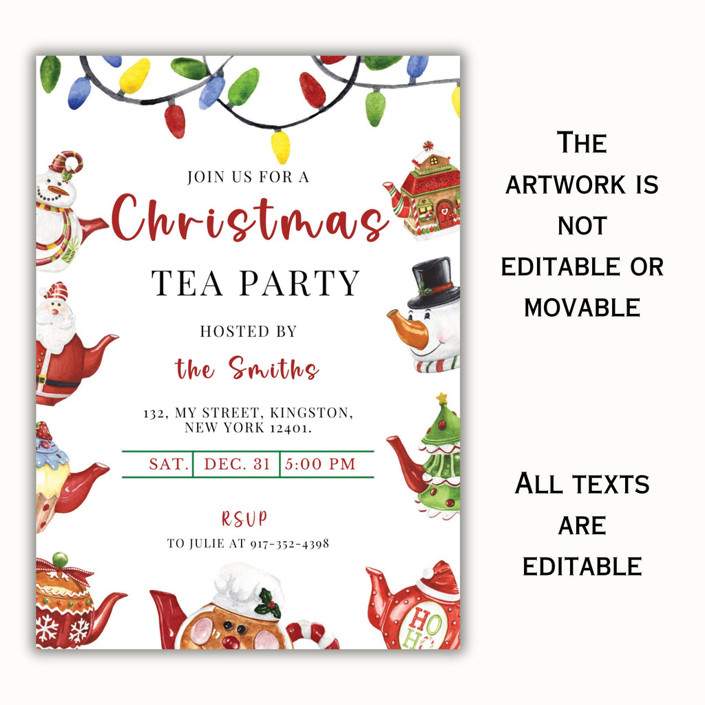 Christmas Tea Party Invitation - Editable Template