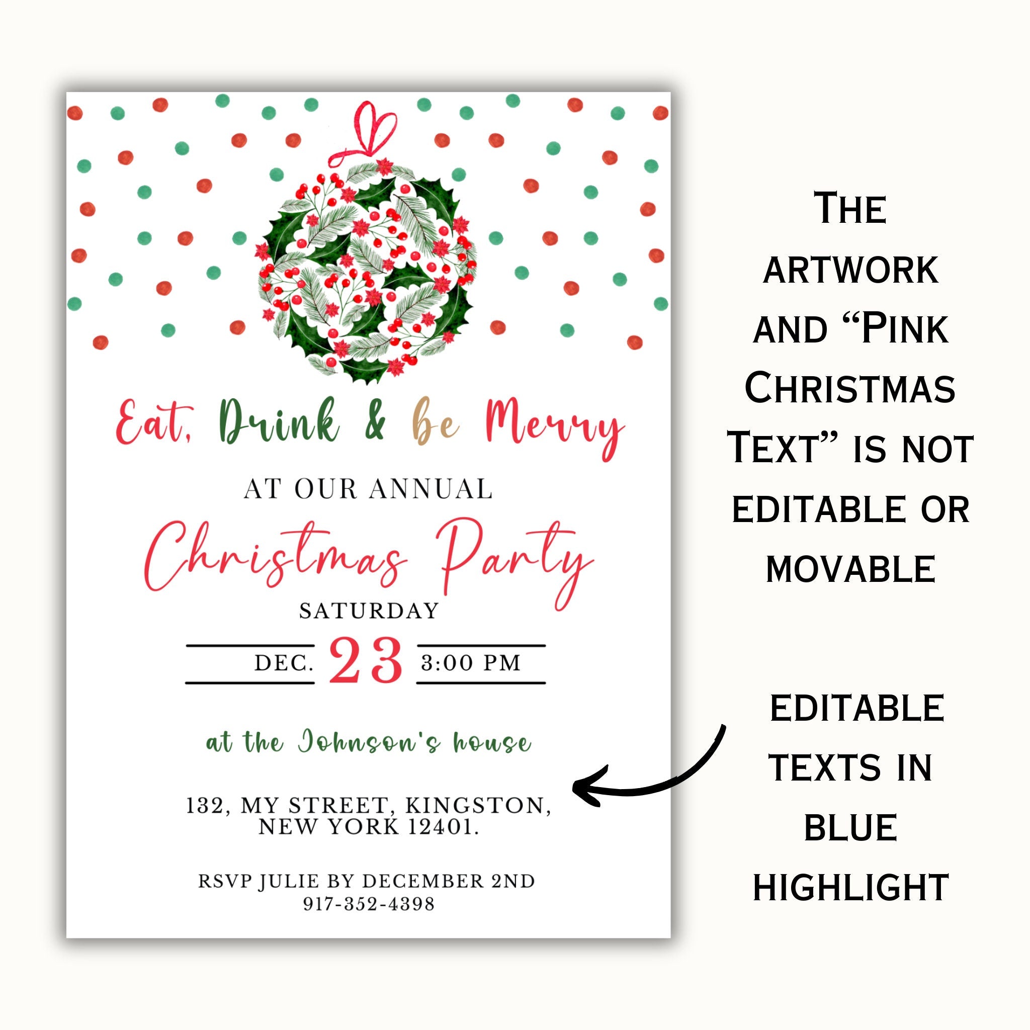 Eat Drink and Be Merry Christmas Party Invitation
