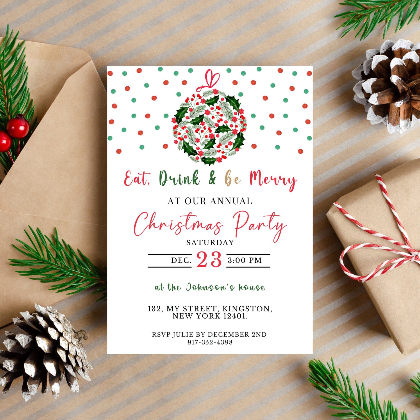 Eat Drink and Be Merry Christmas Party Invitation