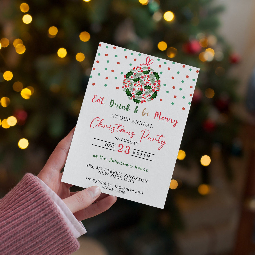 Eat Drink and Be Merry Christmas Party Invitation