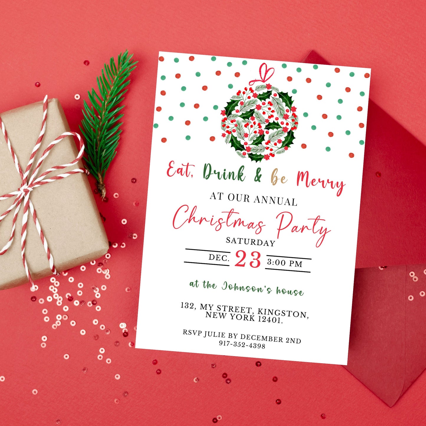 Eat Drink and Be Merry Christmas Party Invitation