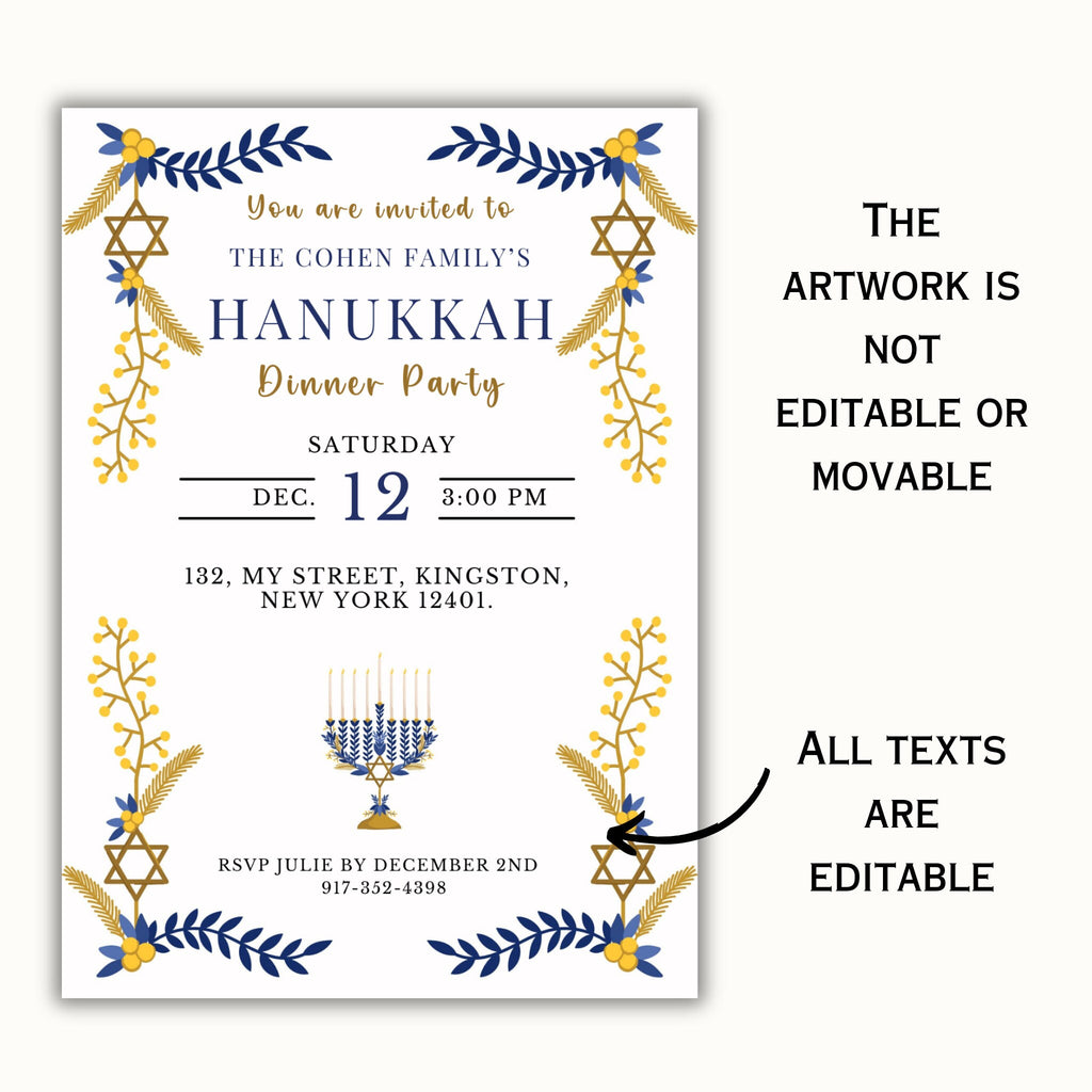 Hanukkah Editable Invitation Template