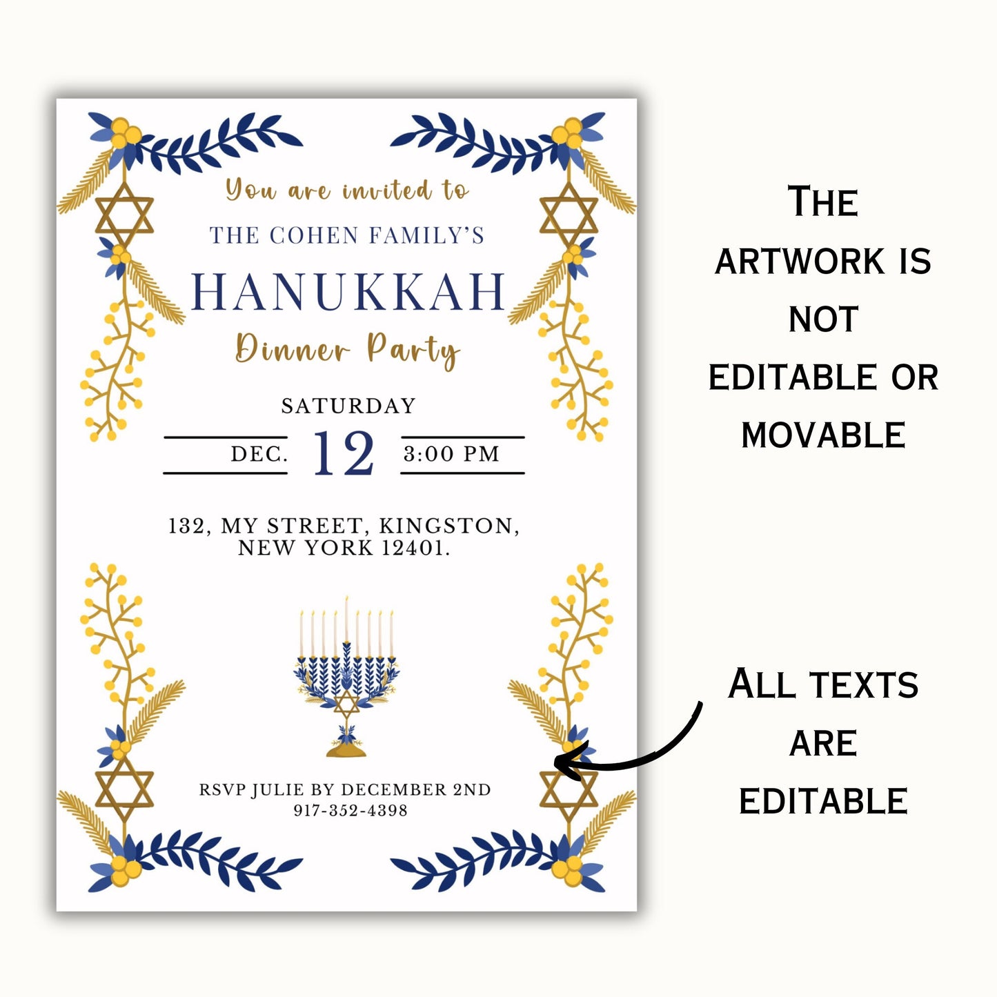 Hanukkah Editable Invitation Template