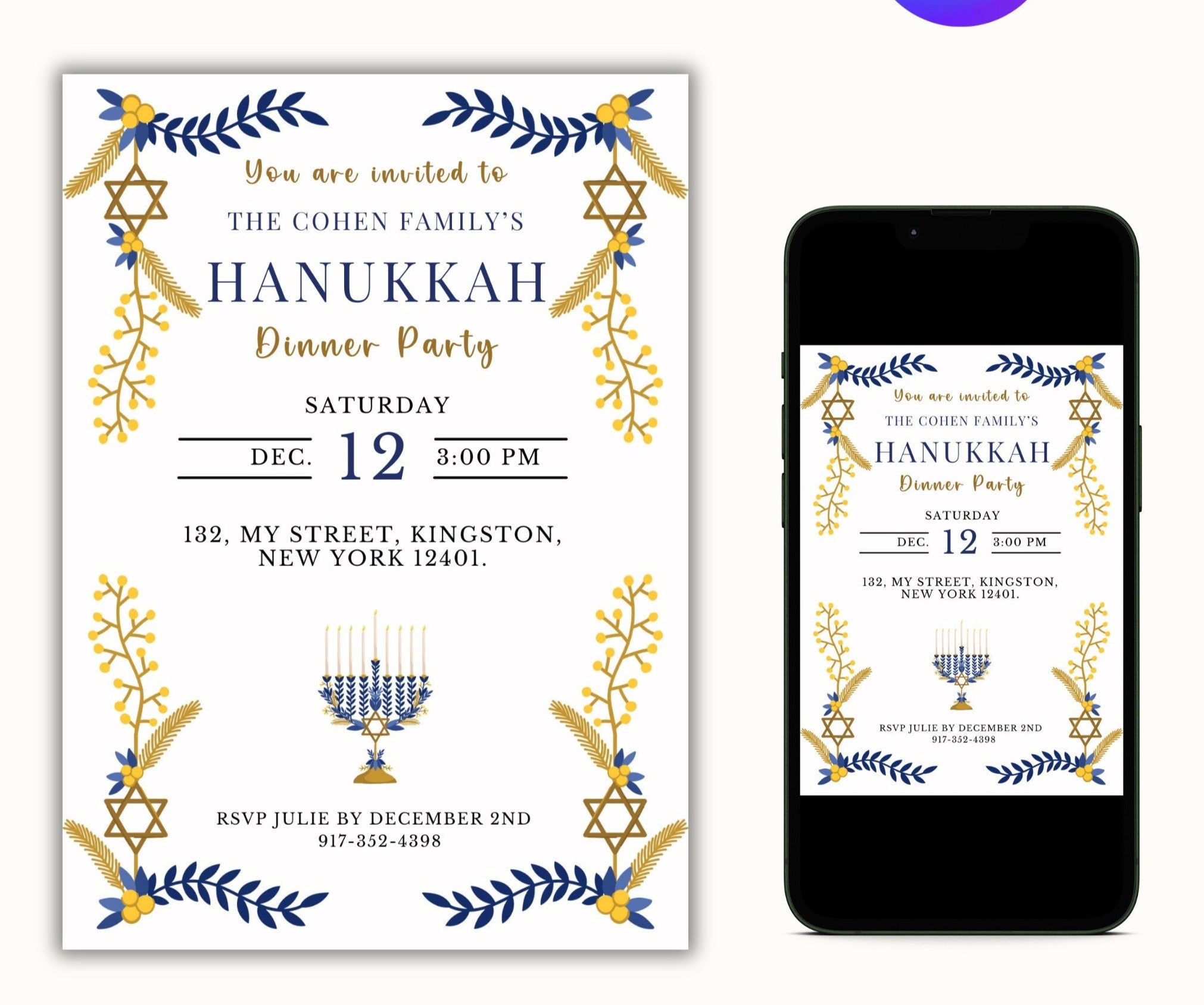 Hanukkah Editable Invitation Template