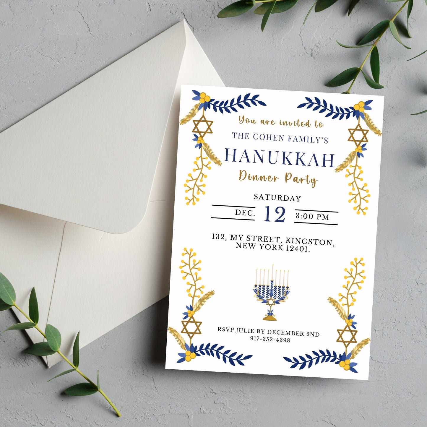 Hanukkah Editable Invitation Template