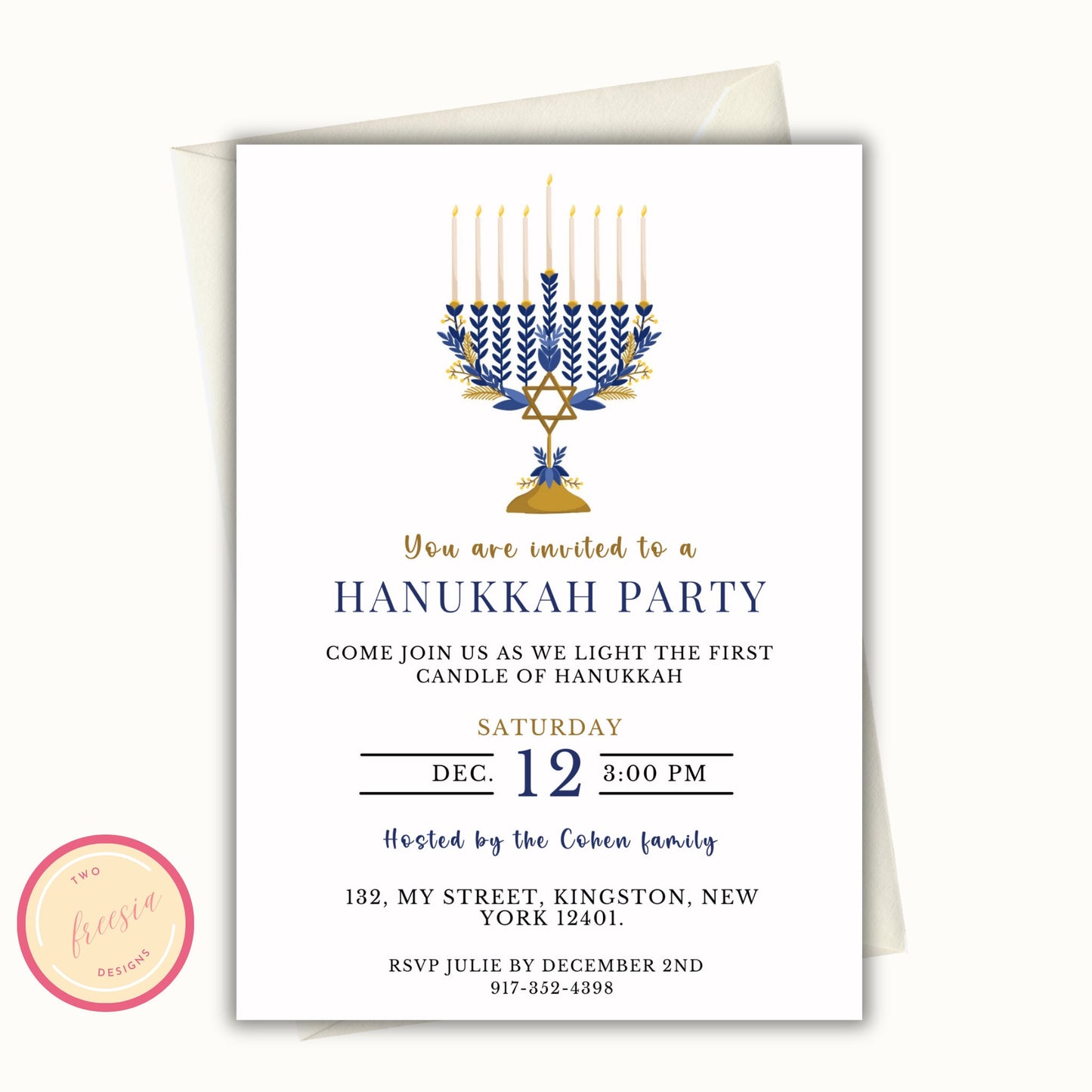 Hanukkah Party Invitation - Editable Template