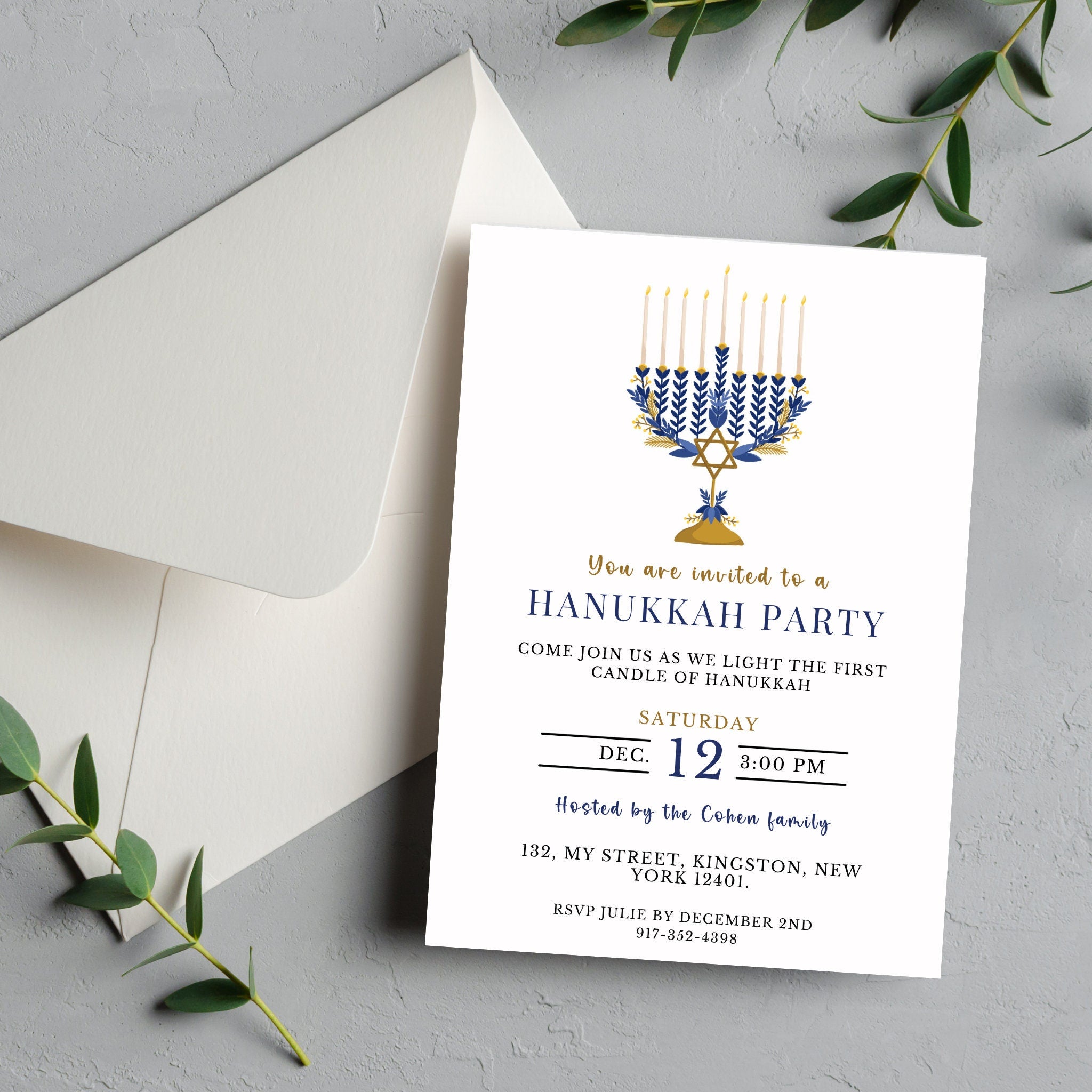 Hanukkah Party Invitation - Editable Template