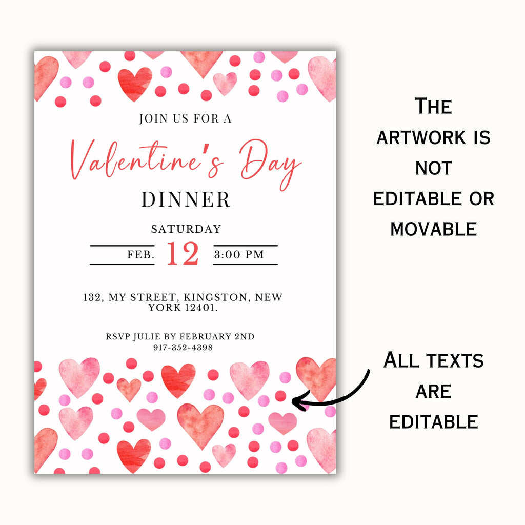 Valentine's Day Invitation - Pink and Red Hearts