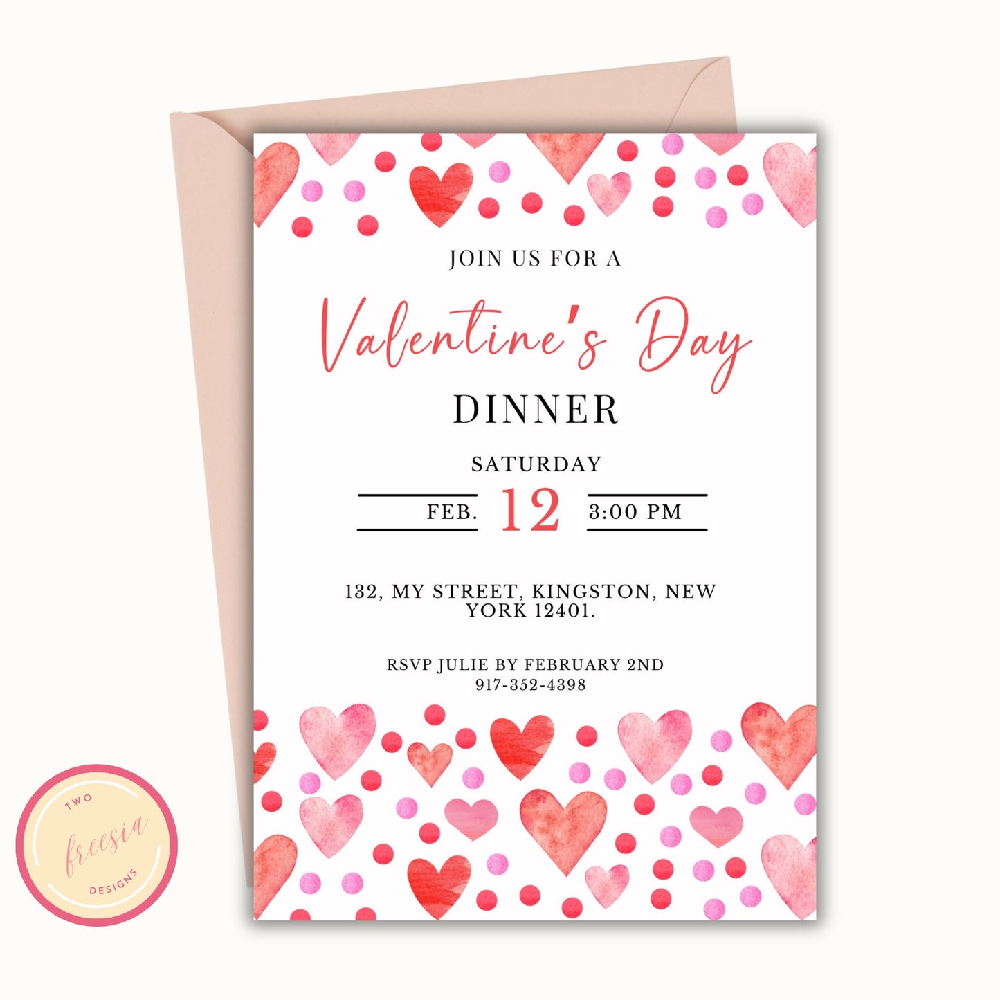 Valentine's Day Invitation - Pink and Red Hearts