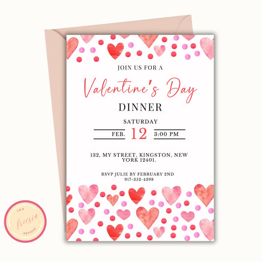 Valentine's Day Invitation - Pink and Red Hearts