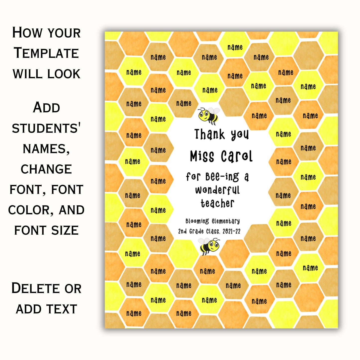 Bee Teacher Appreciation Printable - Editable Template