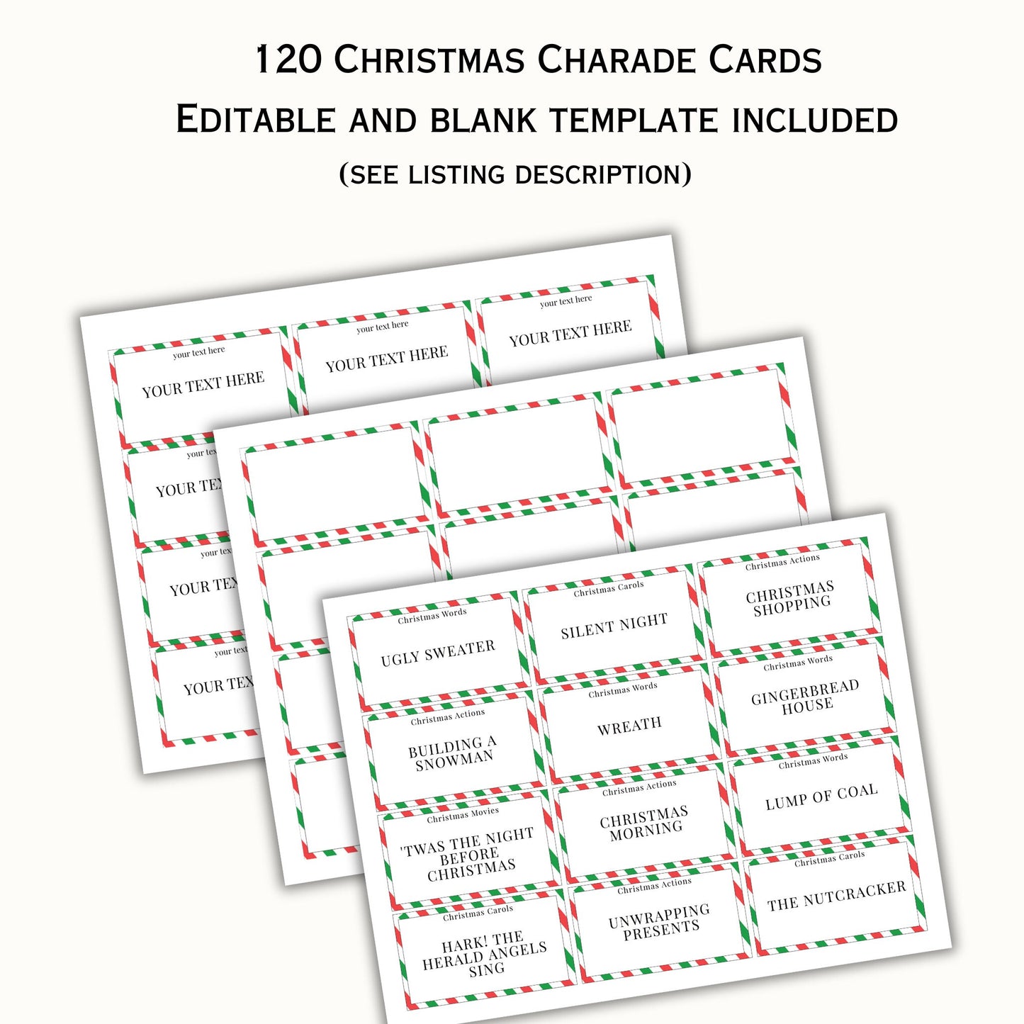 Christmas Charades - 120 Printable Cards