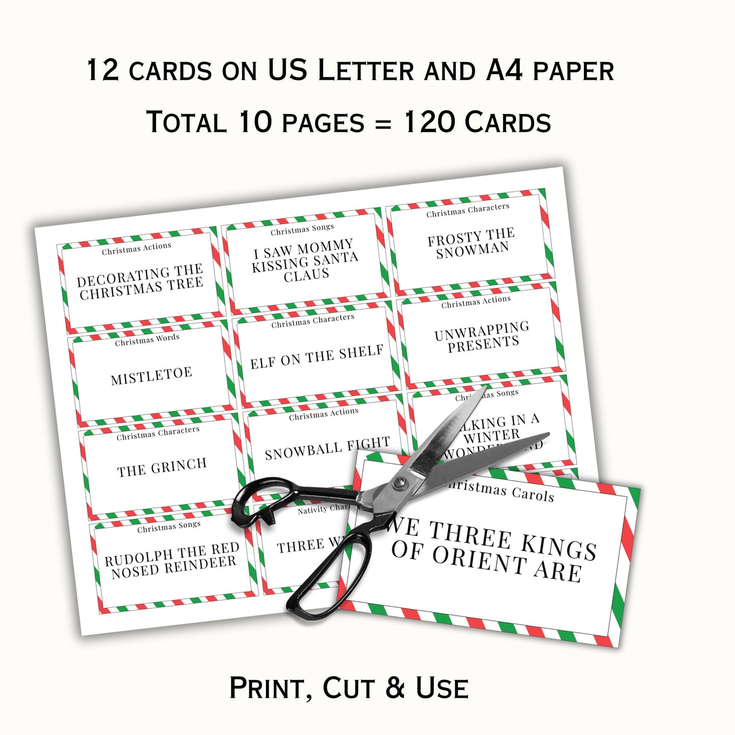 Christmas Charades - 120 Printable Cards