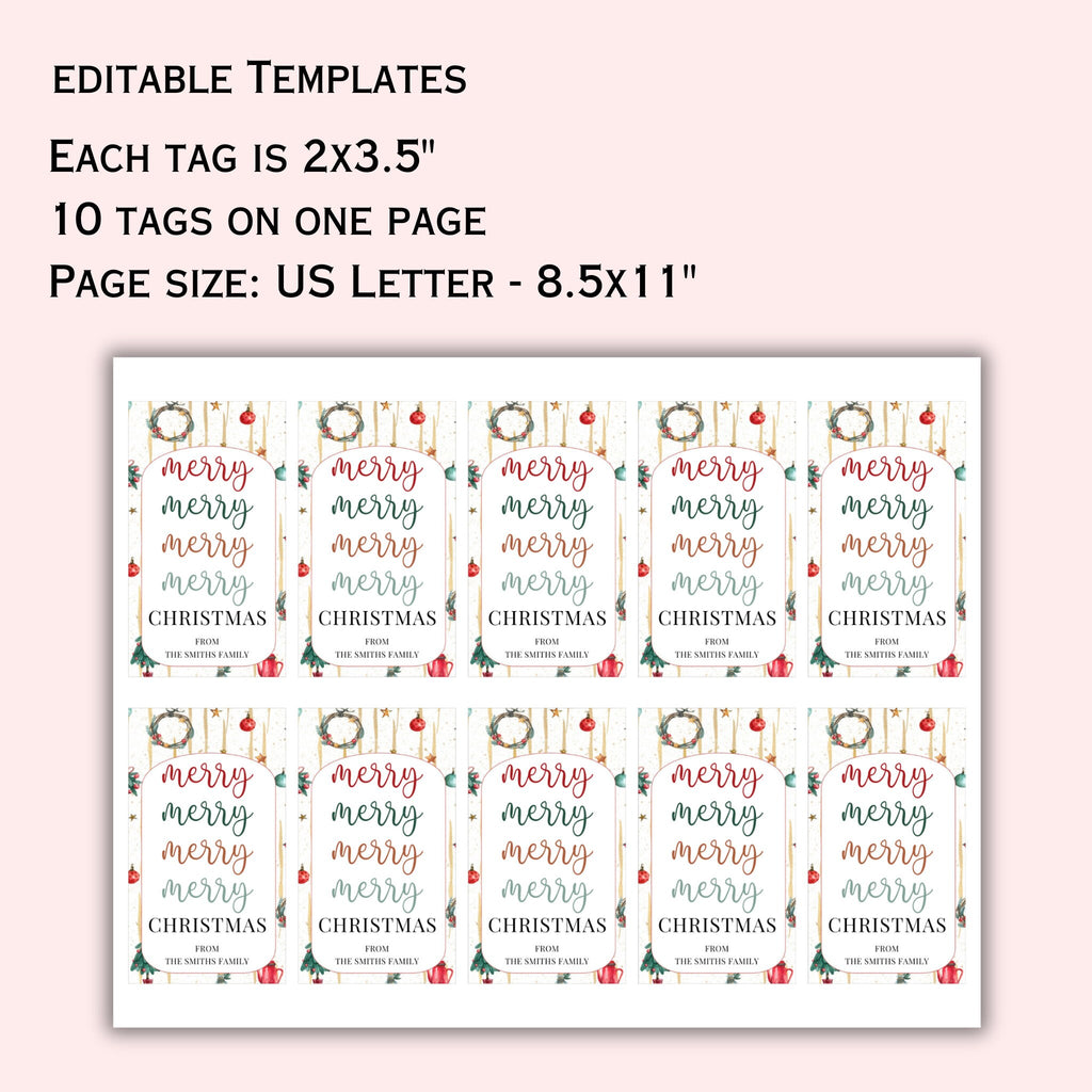 Merry Christmas Gift Tag - Editable Template