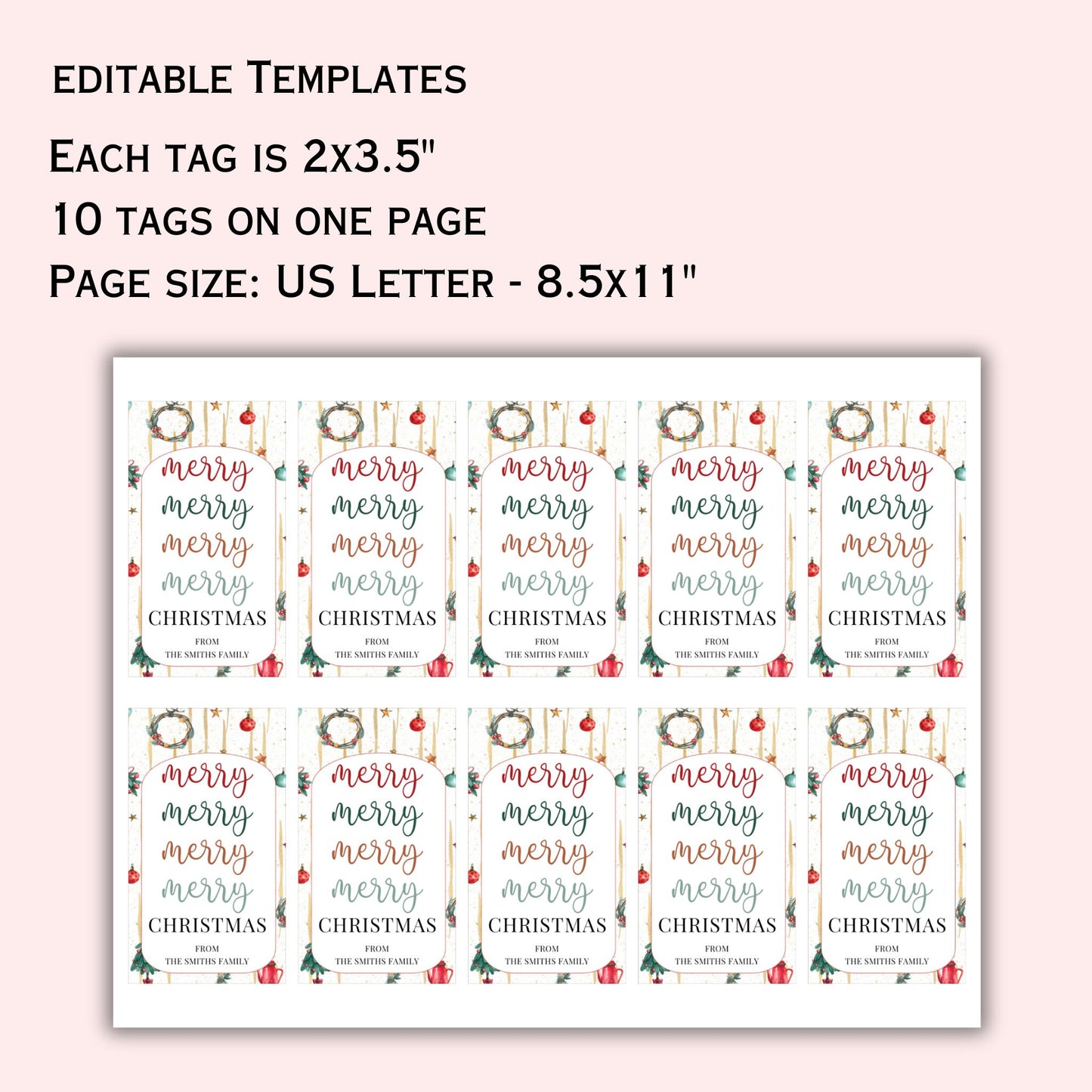 Merry Christmas Gift Tag - Editable Template