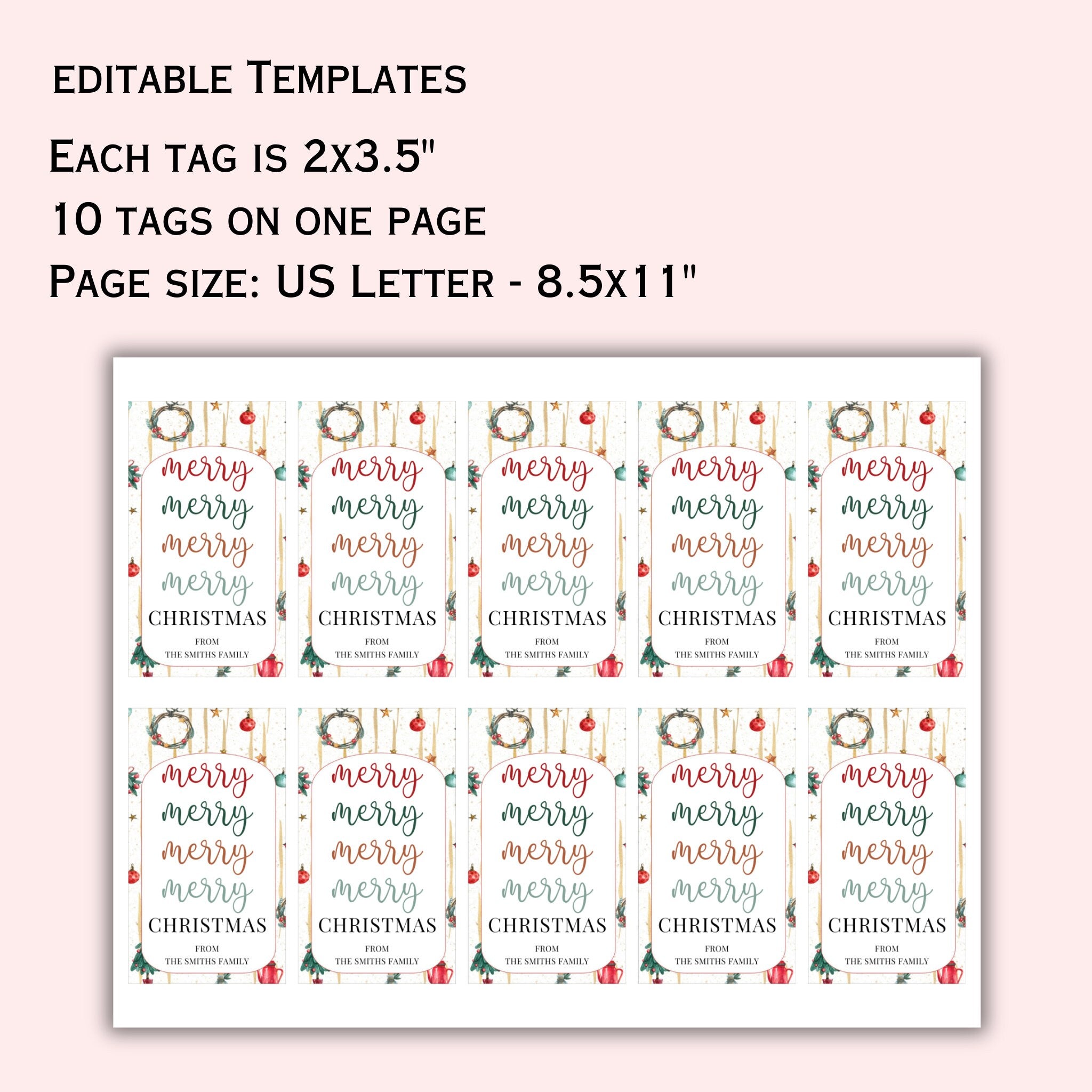 Merry Christmas Gift Tag - Editable Template