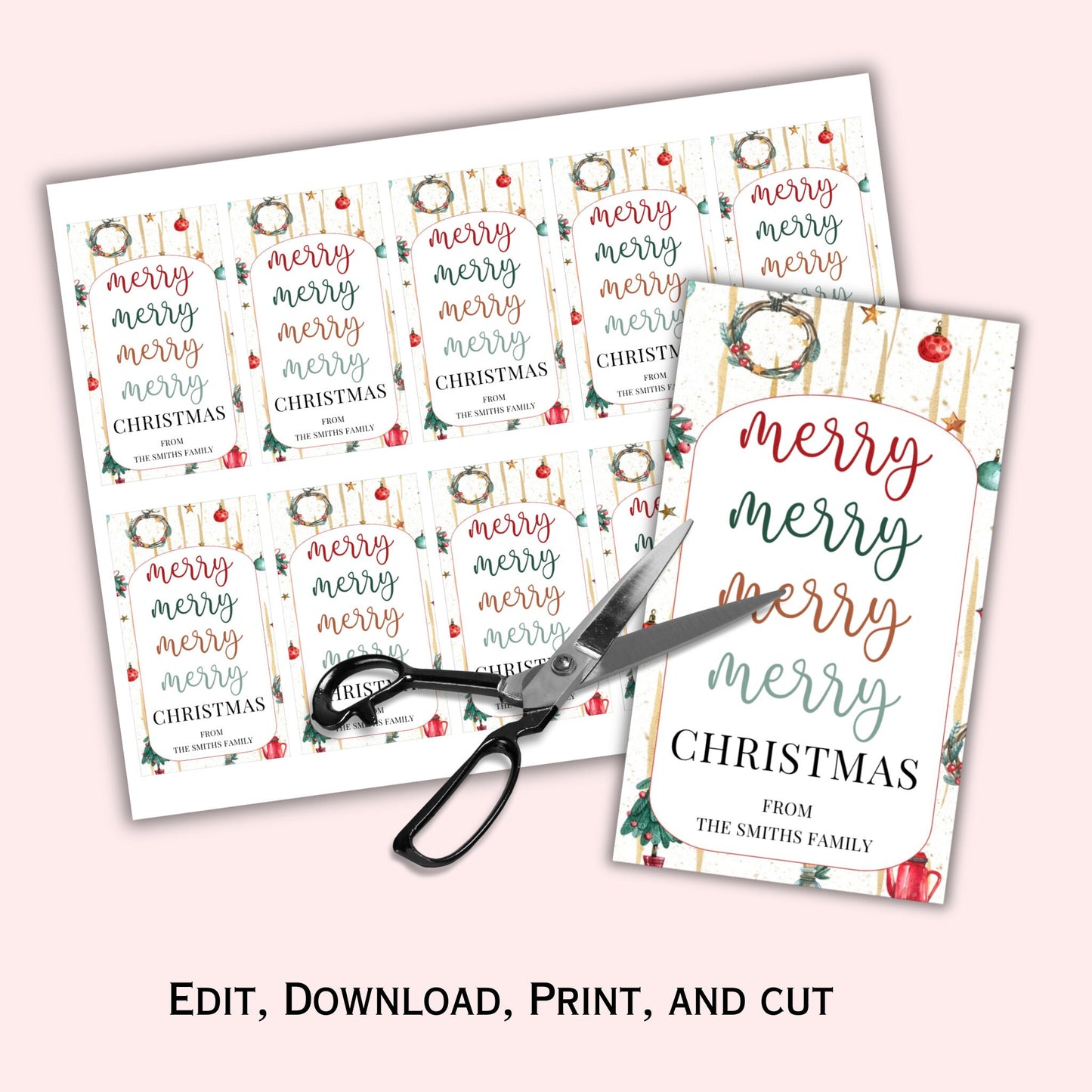 Merry Christmas Gift Tag - Editable Template